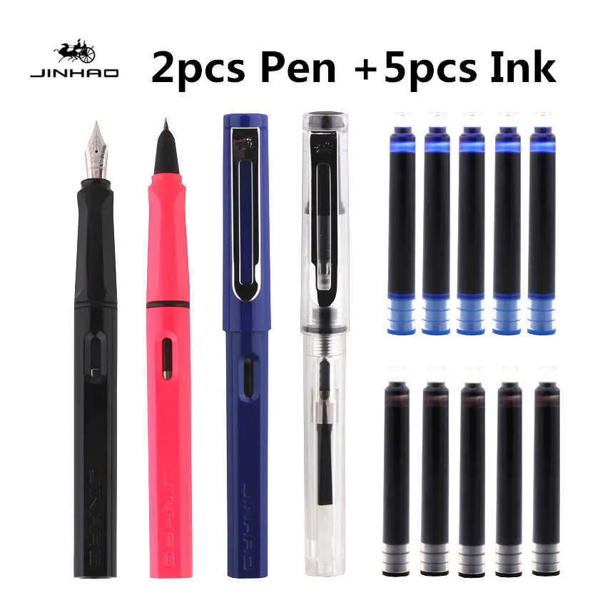 Diftowe Pensje Fontanne Jinhao 5pcs Ink Blue 2pcs Biuro Business Fountain Pen Student School School Siedziki