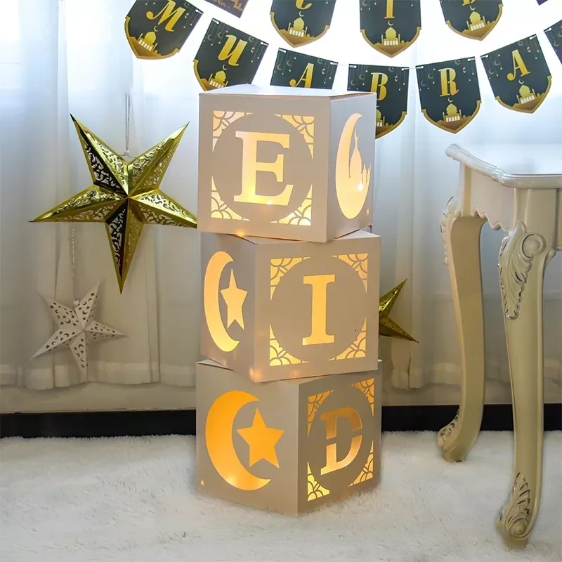 Andra evenemangsfestleveranser Eid Mubarak Box Decoration Letter Balloons Box Ramadan Kareem Decor Balloon Party Decoration Muslim Islamiska ballongtillbehör 230329