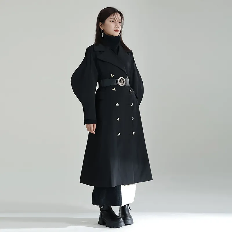 Damen-Trenchcoats 2023 Designer-Wintermantel Bubble-Ärmel, eingesteckte Taille, zweireihiger Tweed-Trenchcoat mit mittellangem Revers 230329
