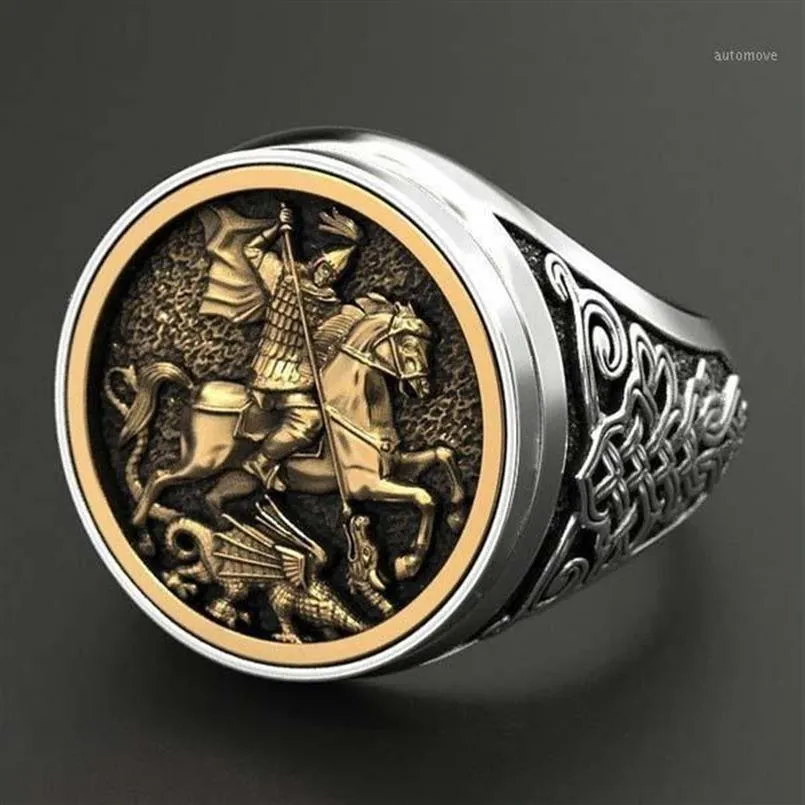 Men's Ring Vintage Punk Rock Head Rings For Men Hip Hop Gold Color Lion Finger Ring Luxury Knight Jewelry12274
