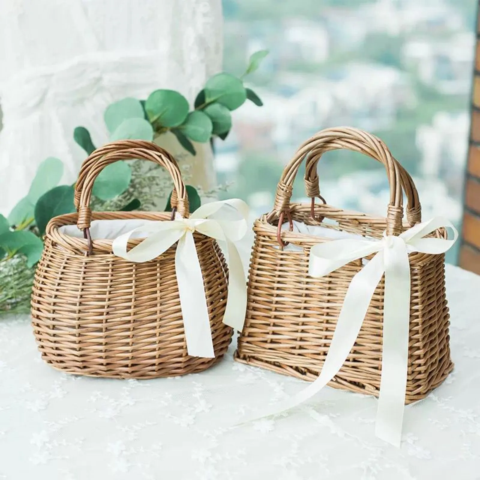 Evening Bags Women Straw Woven Tote Large Rattan Basket Beach Handmade Weaving Purse Handbag Home Storage Basket 230329