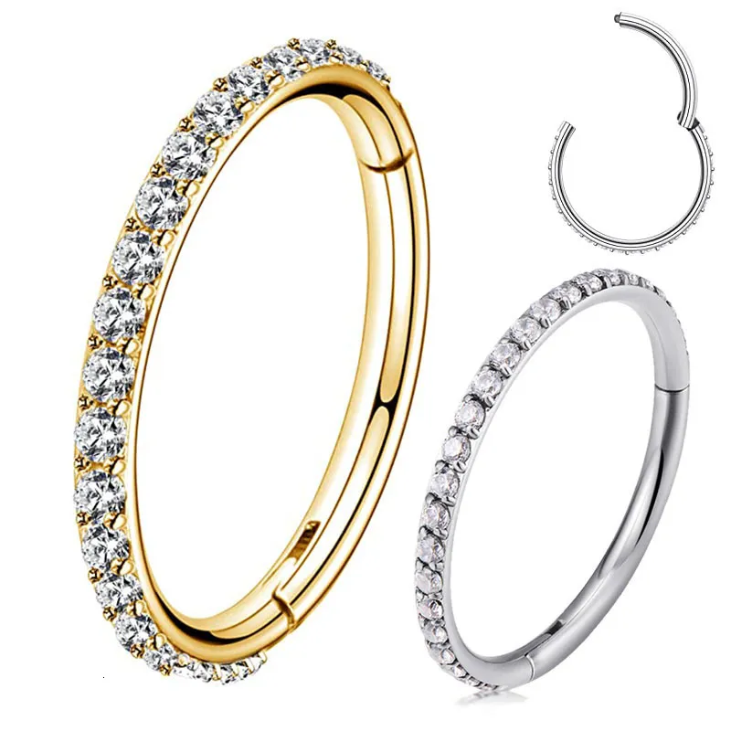 Anéis de nariz Puds G23 Hingled Segment Hoop Cz Stone Nariz Ring Biclero Clicker Cartilagem Cartilagem TRAGUS Hélice Earring Jóias de piercing corporal 230328