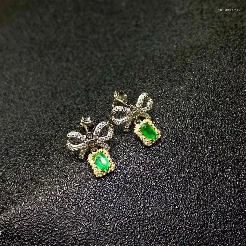 Stud -oorbellen Natuurlijke Columbia Emerald Gemstone Flower Real 925 Silver Fine Charm Sieraden voor vrouwen
