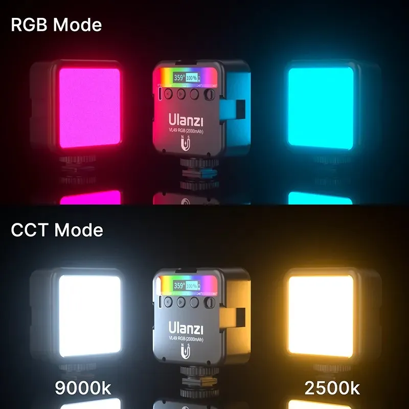 VL49 CAMERA LICHTEN FULLOR RGB LED VIDEO LICHT 2500K-9000K 800LUX Magnetische mini-vulling 3 Koude schoen 2000mah