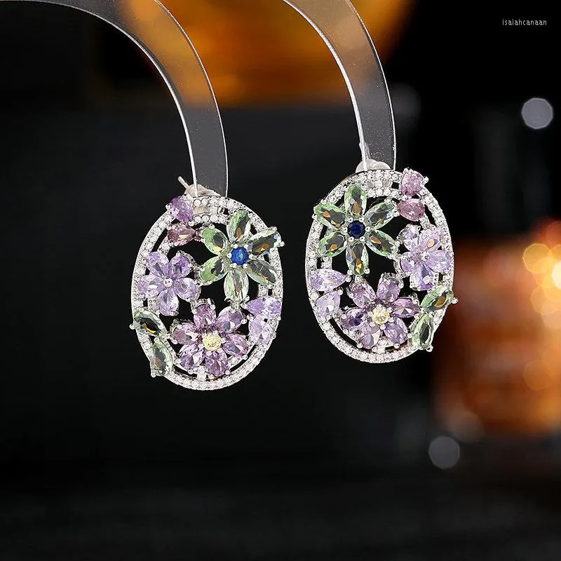 Boucles d'oreilles pendantes en argent S925, Design de Niche à aiguille, fleurs violettes, brocart fleuri, bijoux cadeau de mariage