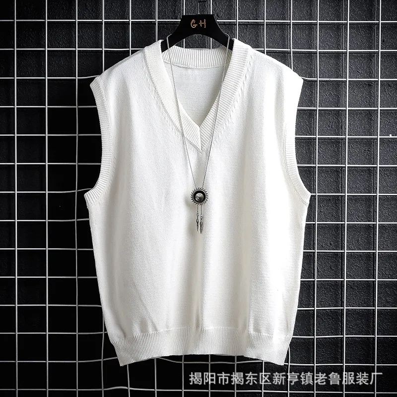 Men's Vests Autumn and Winter Sweater Vest White Loose Solid Color Thin Waistcoat Casual Waistcoat 230329