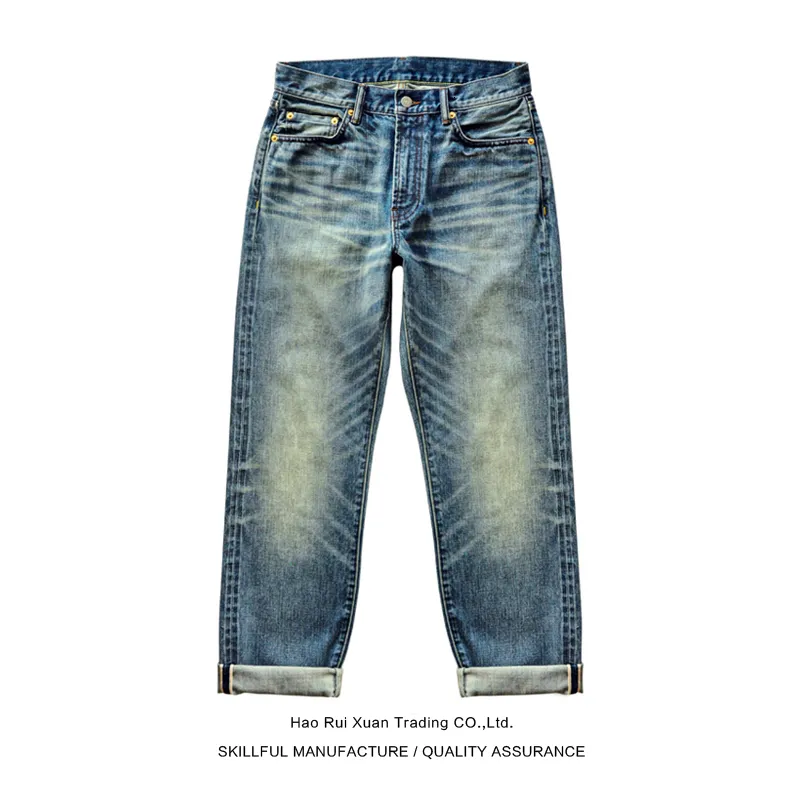 Męskie dżinsy soszhan męskie dżinsy w trudnej sytuacji jeansy efekt wąsów pranie prosto dopasowanie dżinsowe dżinsy dżinsy motocyklowe 14 oz 230329