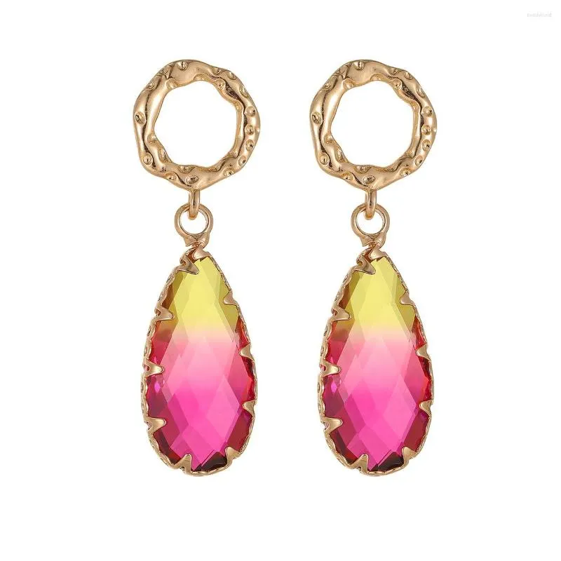 Dangle Boucles D'oreilles Délicat Plaqué Or Bijoux Avec Pierres Précieuses Goutte D'eau Pour Les Femmes Rouge Jaune Pierre Femelle Gouttes D'oreille Cadeaux D'anniversaire