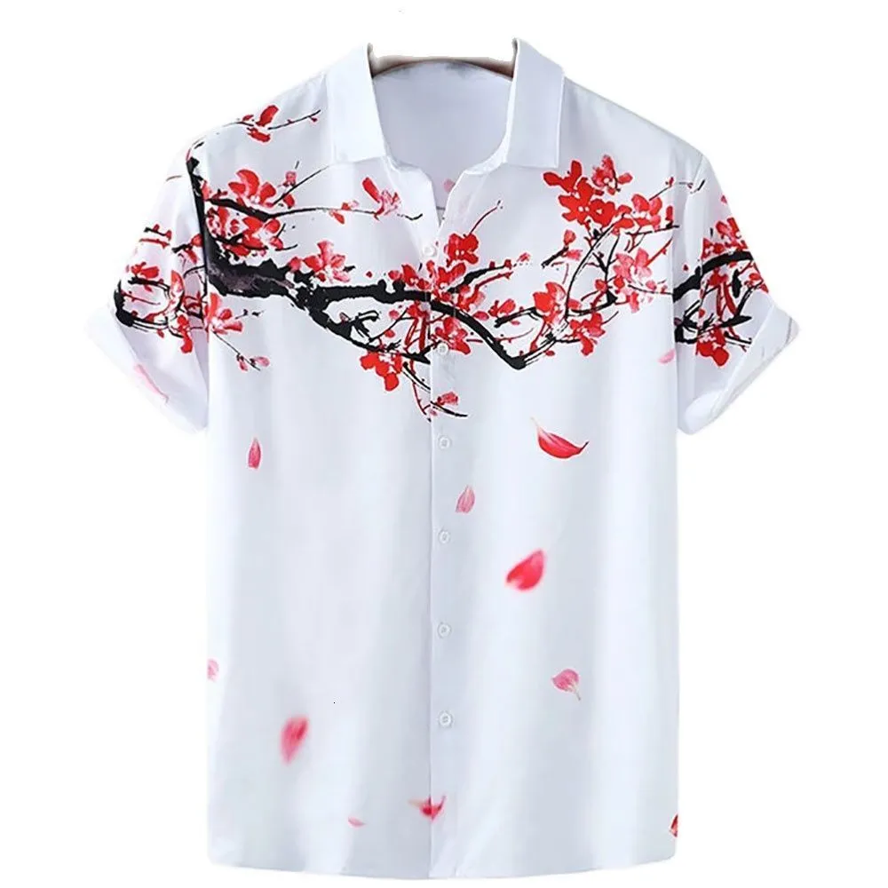 Koszule męskie Summer Summer Męski Chiński Chiński Koszulka krótkie rękaw Hawajskie koszule dla mężczyzn plus rozmiar Szybkie suche topy koszulka Man Camisa 230329