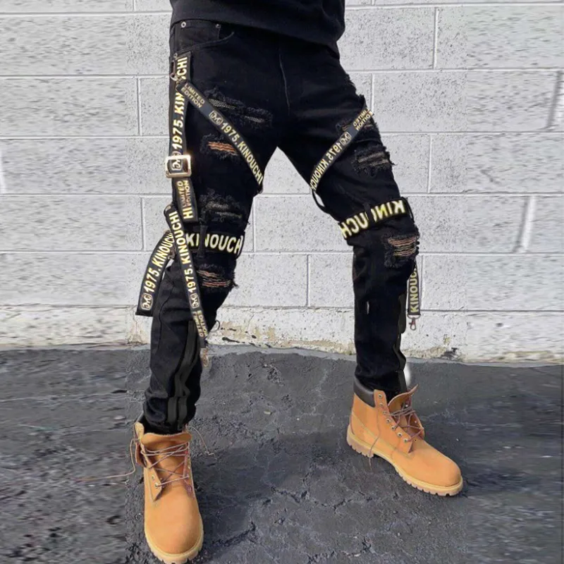 Jeans masculinos Fall Fally Skinny Slim Straight Moda Black Youth Street Pants Trend Ripped Cargo Summer White Summer 230329