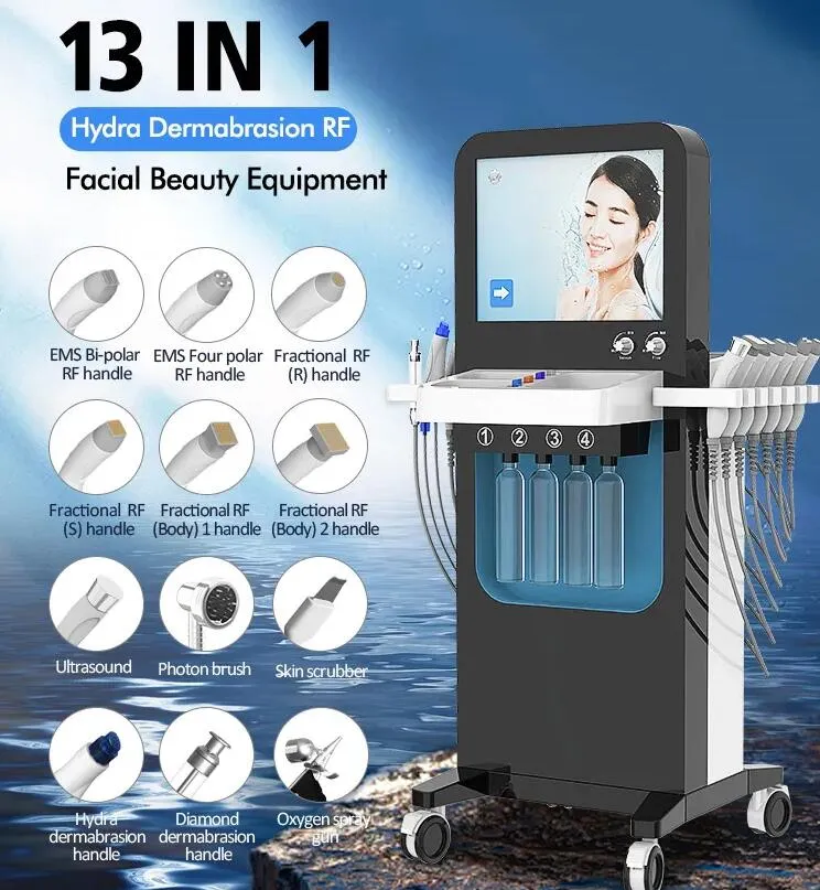 Krachtig 13 in 1 Hydra Dermabrasion Microdermabrasion Machine EMS RF Skin Verjonging Spreckle Removal Oxygen Jet Peel Facial Beauty Equipment