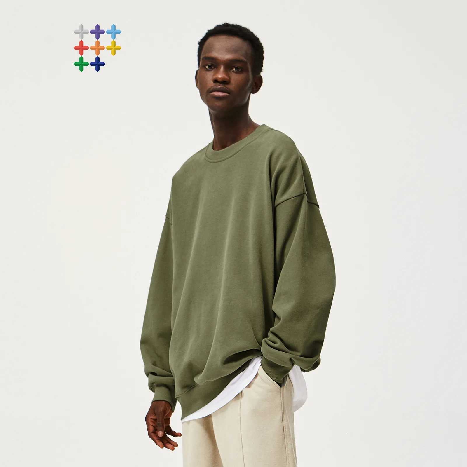 Herren Hoodies Sweatshirts INFLATION Schwere Sweatshirts mit Rundhalsausschnitt Unisex Baumwolle Einfarbig Dicke Oversized Pullover 230329