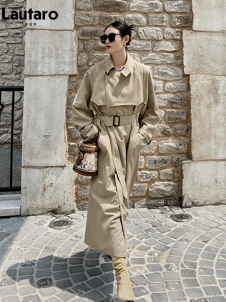 Oversized Trench Coat For Women Spring Autumn Raglan Sleeve Belt