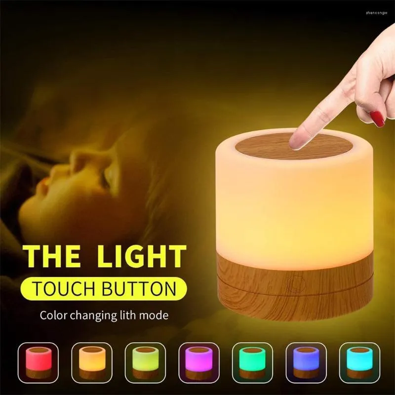 Veilleuses 7 couleurs lumière RGB télécommande tactile lampe à intensité variable Table de chevet lampes de Protection des yeux USB Rechargeable