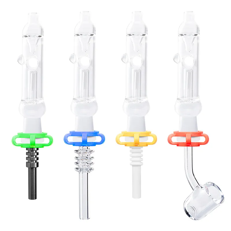 CSYC NC018 Spill-proof Glass Bong Smoking Pipes 10mm 14mm Ceramic Tip Quartz Banger Nail Clip Air Hole Recycle Airflow Dab Rig Bubbler Pipe