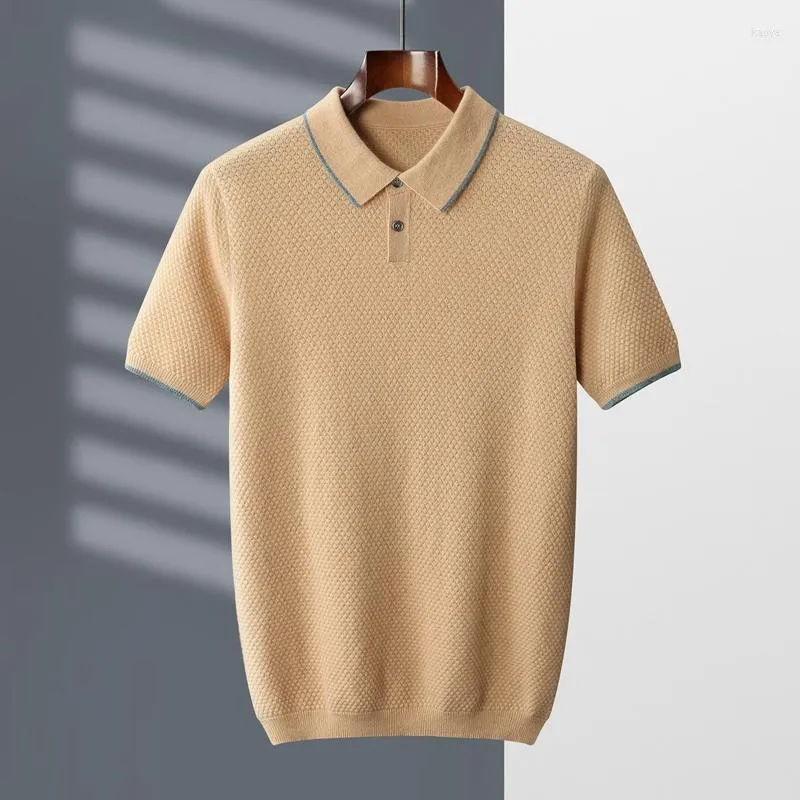 Men's Sweaters S-XXL Pullover Men's Polo Pure Cashmere Short Sleeve Sweater Casual Premium Knitted Thin T-shirt Summe