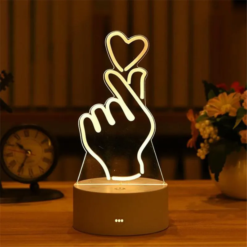 Nuova lampada 3D Acrilico USB Luci notturne a LED Lampada al neon Decorazioni natalizie per la camera da letto di casa Decorazioni di compleanno Regali di nozze