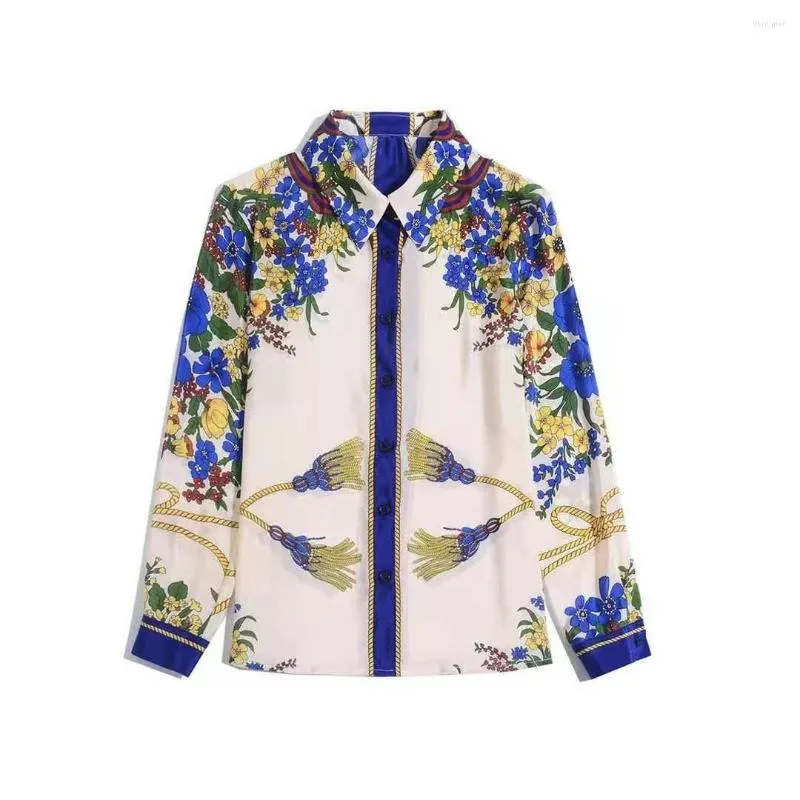 Women's Blouses European And American Women's Wear For Spring 2023 Long Sleeve Lapel Fringe Print Fashion Silk Shirt