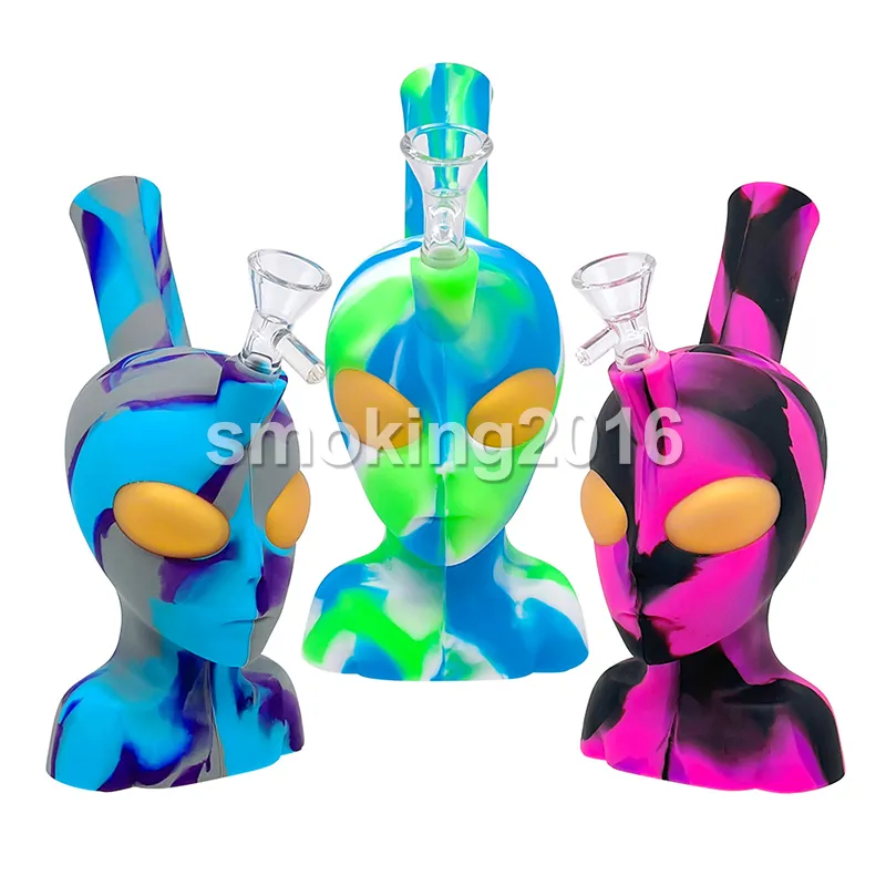 Wasserpfeifen 8,0 Zoll Silikon Alien Face Wasserpfeifen mit Glasschale Rauchzubehör Dab Oill Rigs