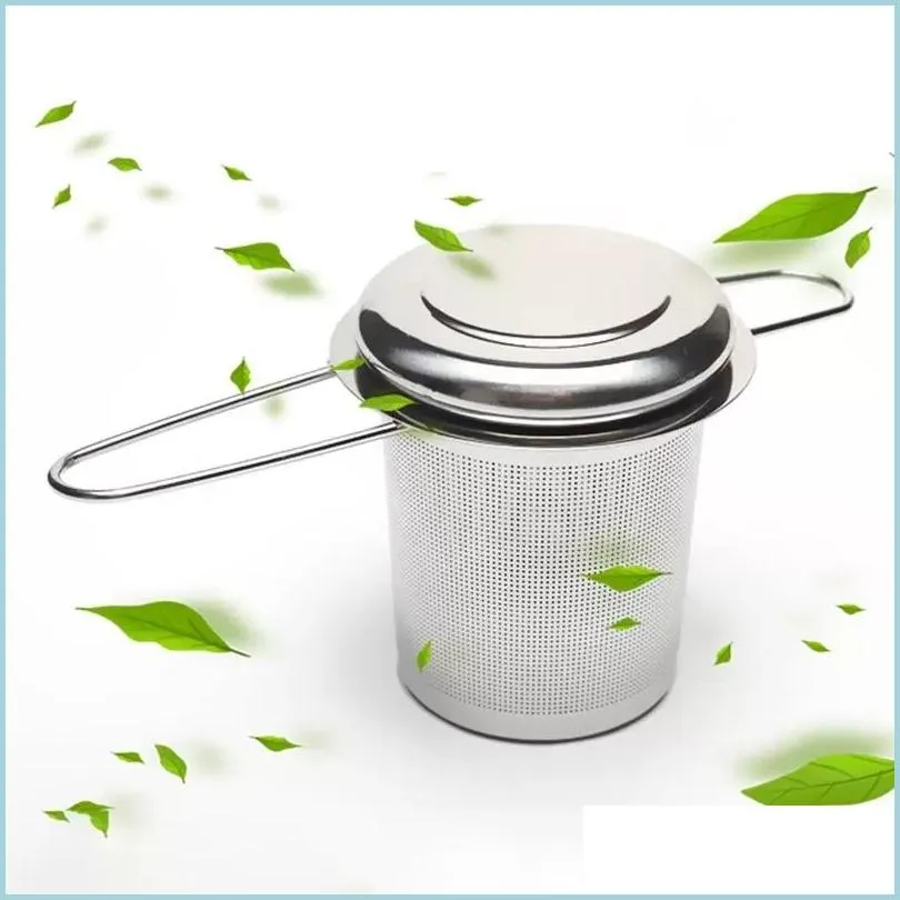 Tea Infusers Folding Double Handles Infuser With Lid Stainless Steel Fine Mesh Coffee Filter Teapot Cup Hanging Loose Leaf Strainer Dhz5K