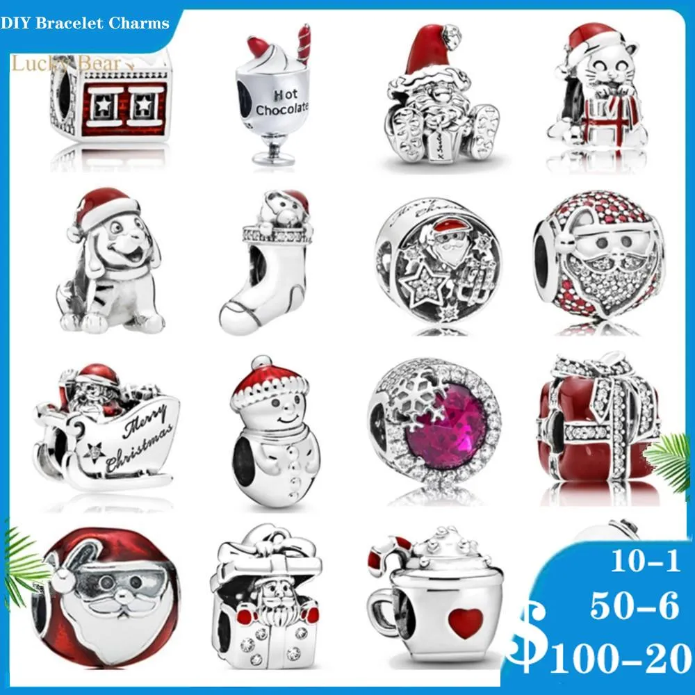 925 Siver Beads Charms för Pandora Charm Armband Designer för kvinnor Santa Claus Snowman Socks Gifts Snowflake Diy Fine Fine