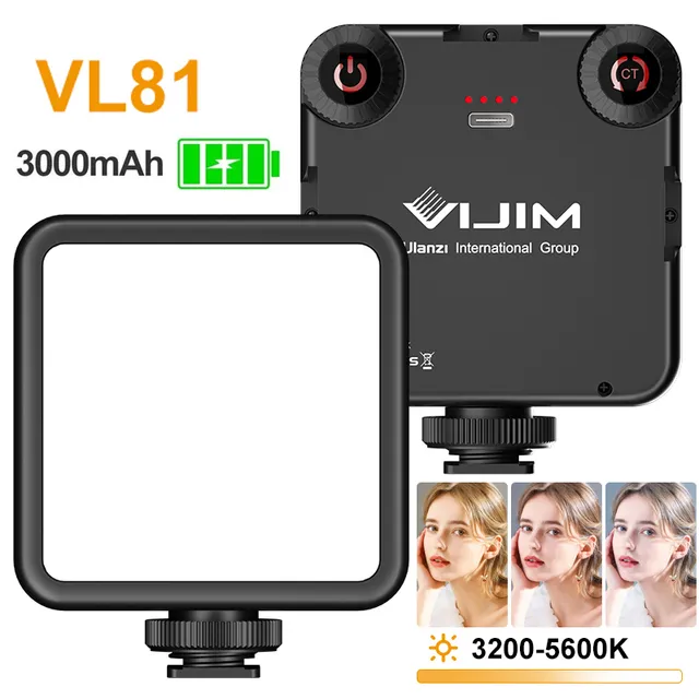 LED-videolampor Kameraljus 3200-5600K 850LM 6.5W med kall sko mini vlog Fill Light 3000mAh Panel Lamp Photography