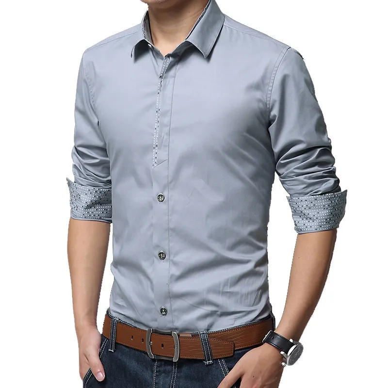 Men's Casual Shirts BROWON Shirts Men Dress Long Sleeve Turn-down Collar Solid Color Social Shirt Business Man Shirts High Quality Plus Size 5XL 230329