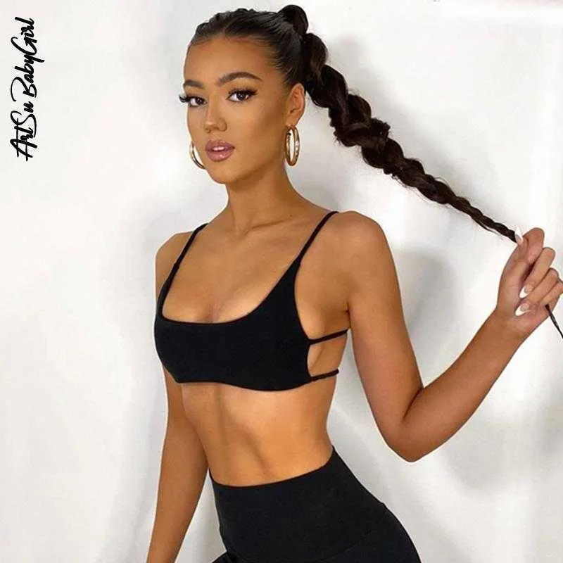 Kvinnors tankar Camis Black Cami Top Rib Knit Top Women Cut Out Crop Top Summer kläder Slim Solid U Neck Vest rygglös Camisole Streetwear Sport Tops P230328