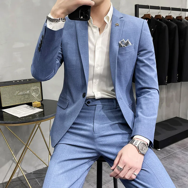 Men's Suits Blazers Men's Suit Jacket with Pant Formal Slim Fit Business Work Wedding Stage Tuxedo Fashion Men Social Dress Suit 2 Pieces Sets 230329