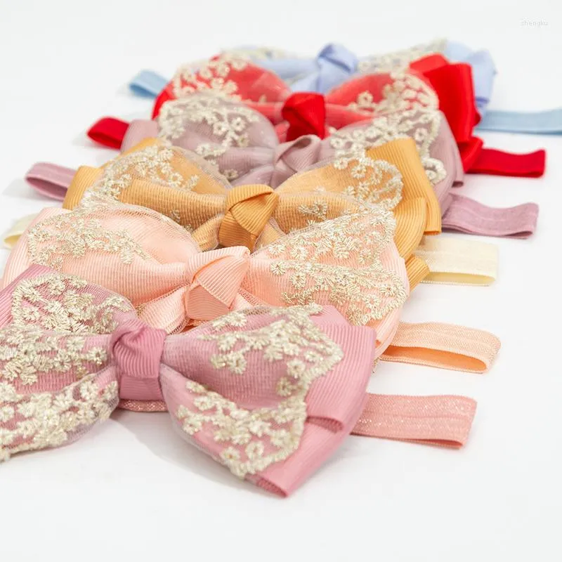 Hair Accessories Gold Thread Lace Bows Baby Headbands Ribbon Headband Girl Princess Bands For Children Born Pography Props