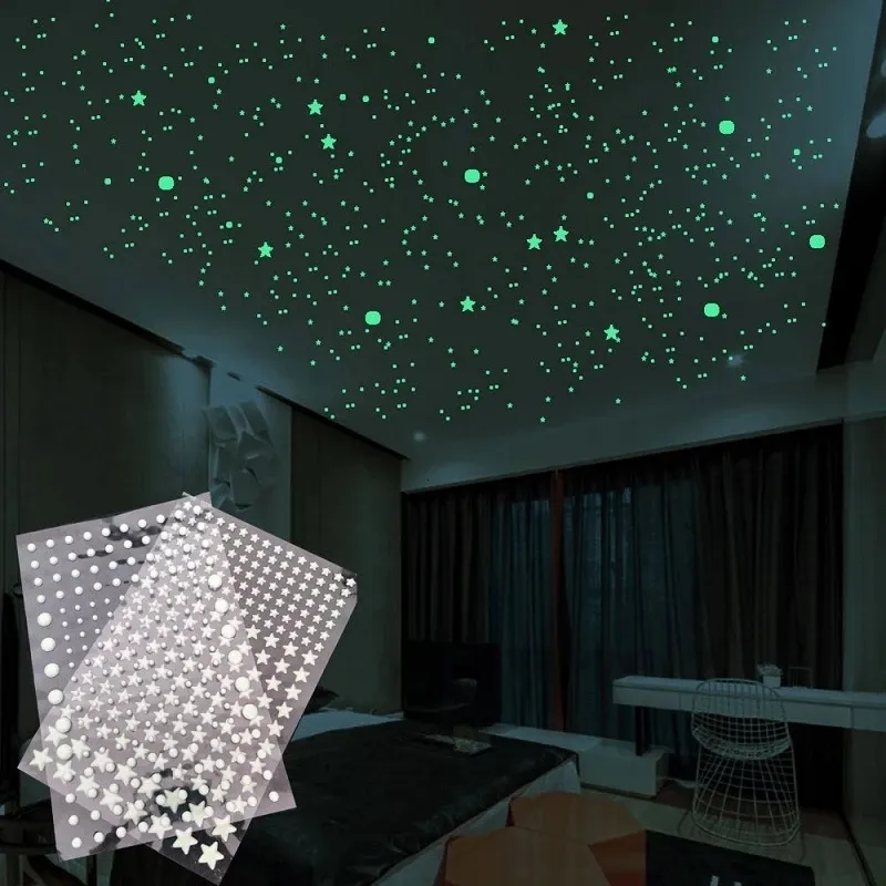 Pegatinas de pared luminosa 3d estrellas Palacinas de pared para la habitación del niño Decoración del hogar Decoración del hogar en la luna oscura calcomanía de bricolaje fluorescente 230329