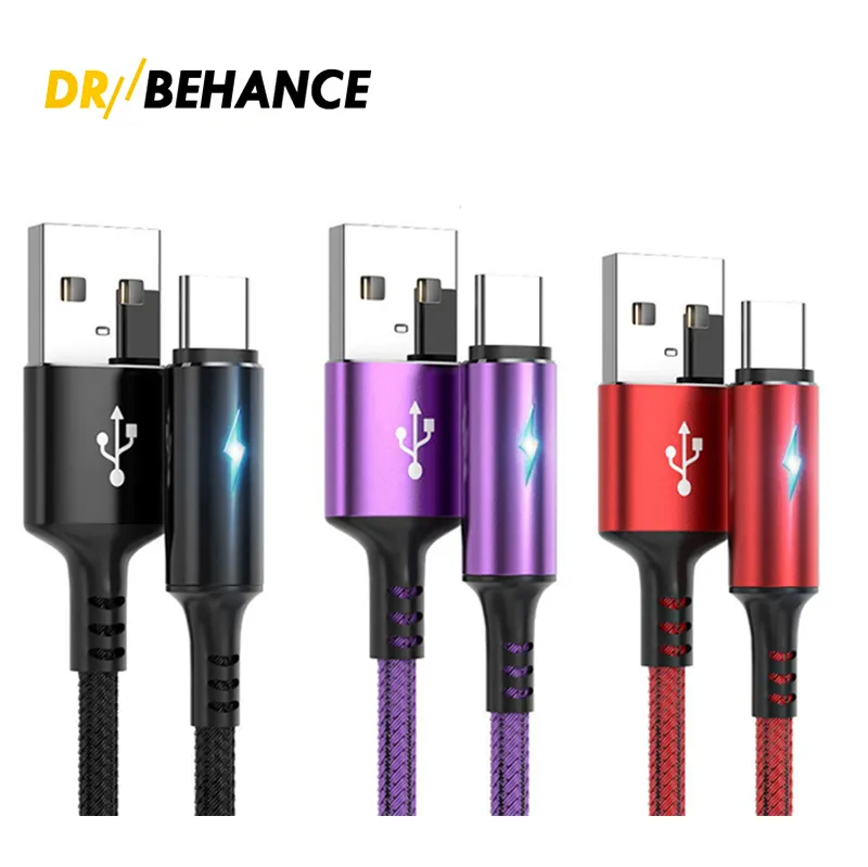 USB Typ C 3A Kabel LED Schnellladekabel für Mobiltelefone für Xiaomi Redmi Samsung S22 Huawei Typ C Datenladekabel