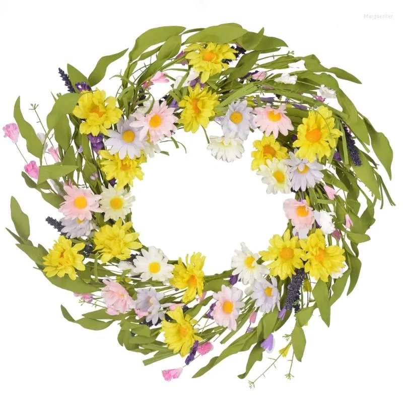 Decoratieve bloemen Daisy krans 17 "kunstmatige lente zomer voor voordeur muur raam thuis bruiloft festival feestdecoratie