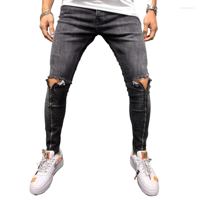 Jeans pour hommes Hommes Black Zipper Pantalon Boyfriend Streetwear Cacual Long Denim Pantalon