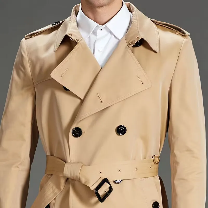 Trench Coats Masculinos Clássicos Quentes Homens Curtos Moda Inglaterra Estilo Marcas de Algodão de Alta Qualidade Design Double Breasted Trench Coat para