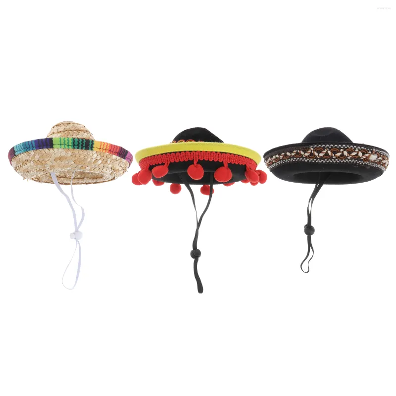 Dog Apparel Hat Sombrero Mexican Party Straw Pet Costume Hats Halloween Puppy Mini Cat Decorations Hawaii Sun Headdress Headgear Fiesta