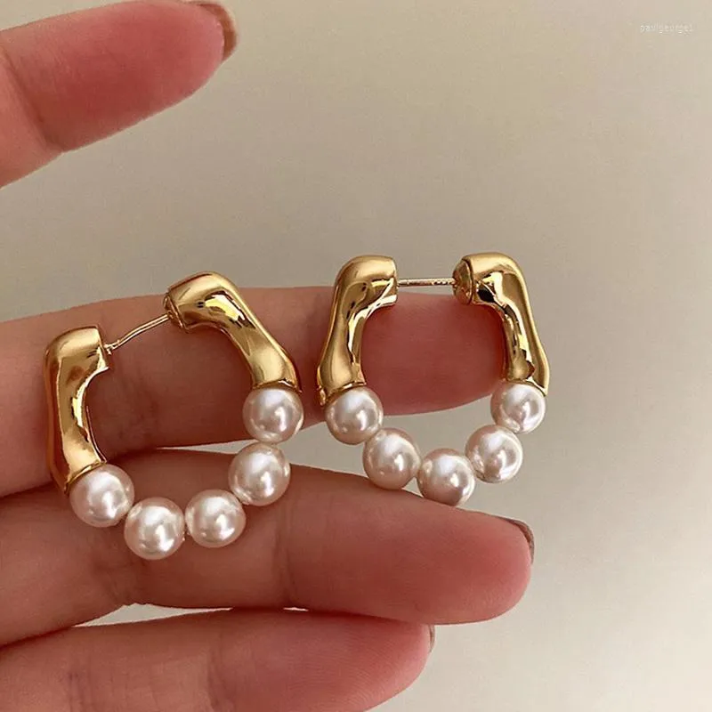 Hoop Earrings Metal Pearl Earring European American Style Personality Fashion Ladies Girls Travel Wedding Accessories Bridal