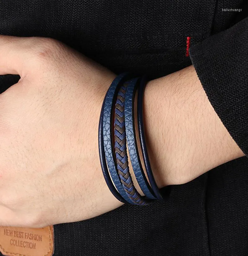 Bangle Braided Blue Color Leather Bracelets For Men Armband Heren Trendy Genuine With Magnetic Factory Wholesale