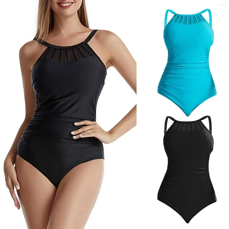 Maillot de bain pour femmes, maillot de bain sexy, couleur unie, couvrant le ventre et amincissant, couture en maille, grande taille, bikini