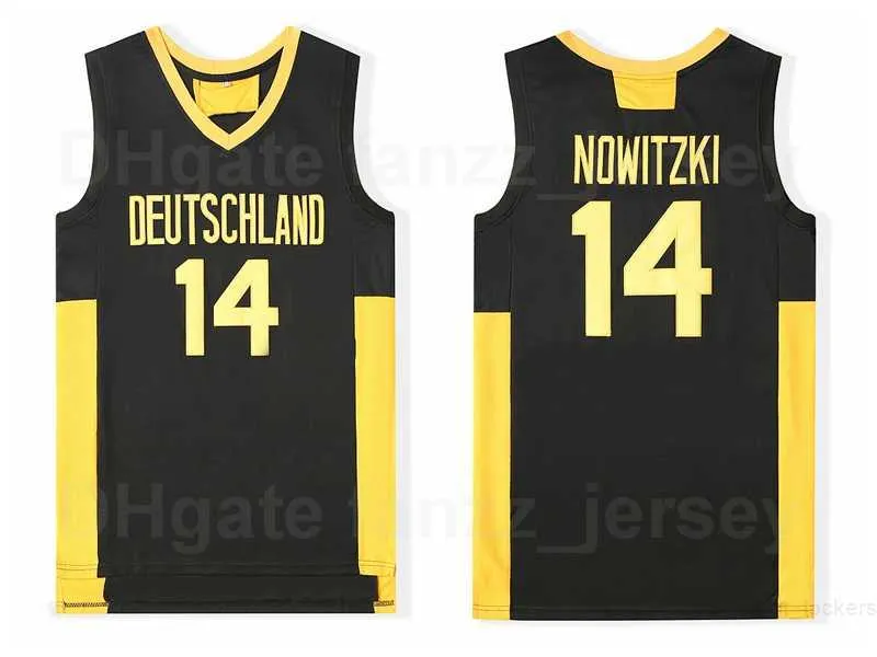 Man Moive Deutschland 14 Dirk Nowitzki Jersey Callball University Team Color Black Sewn on Treasable Pure Cotton Sports All Sitched Switchens