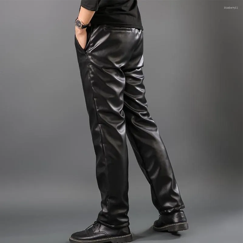 Herrenhose Herren Latex Lang Glänzend Wet Look PU-Leder Glänzend Mittlere Taille Gerade Hose Party Bar Nachtclub Bühnenshow Kostüm