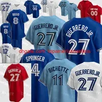 Custom Baseball Jerseys 11 Bo Bichette 27 Vladimir Guerrero Jr. 4 George Springer Nate Pearson Cavan Biggio Randa