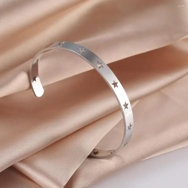 Bangle Unift Hollow Star Bracelet Stainless Steel Cuff For Women Wrist Band Fashion Romantic Jewelry Wedding Party Gift