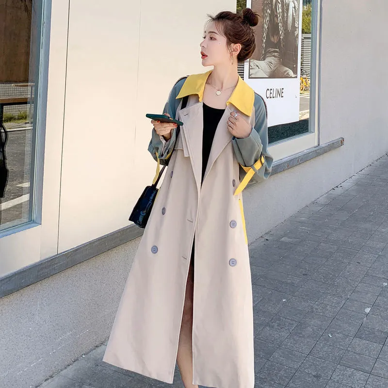 Sweet And Fresh Womens Patchwork Maxi Trench Coat Womens For