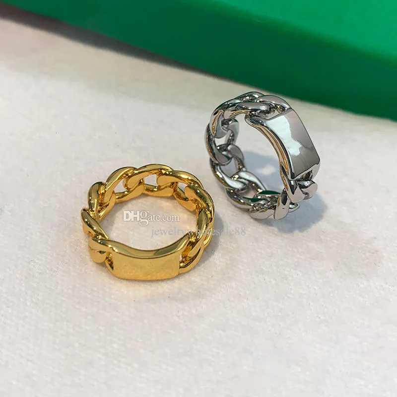 Modieuze ontwerper metalen kettingring vierkante merk vrouwen goud zilveren vinger ring straat juwelen accessoires