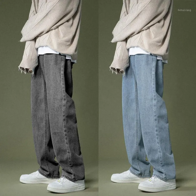 Mäns jeans harajuku bred ben män höst japansk vild lös tvättade denim byxor herr hip hop streetwear rak cowboy byxor m-2xl