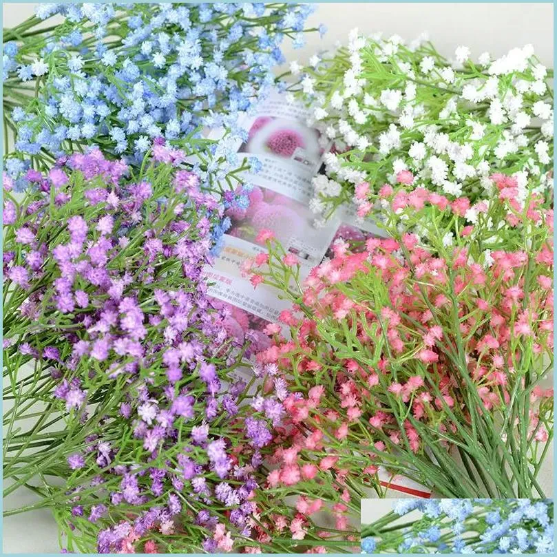 Couronnes de fleurs décoratives Gypsophila 90 têtes 52 cm bébés souffle plastique artificiel bricolage bouquets floraux arrangement pour Ho Dhqpk