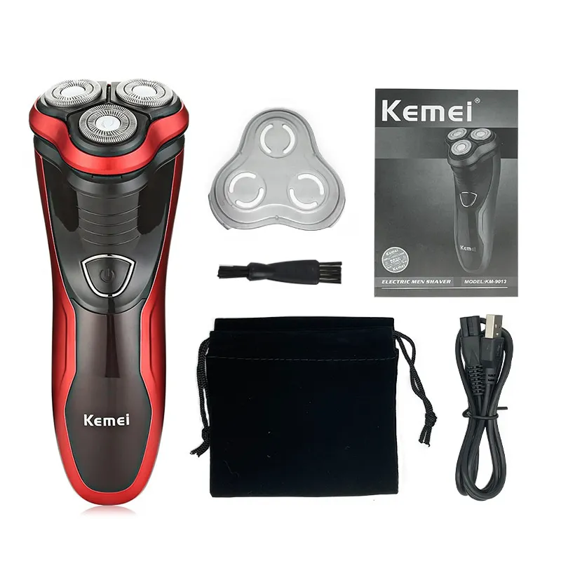 Wiederaufladbarer Elektrorasierer Waschbarer Trimmer Barbeador Face Men Drehbarer Rasierapparat Groomer Beard Kemei 3D Elektrorasierer