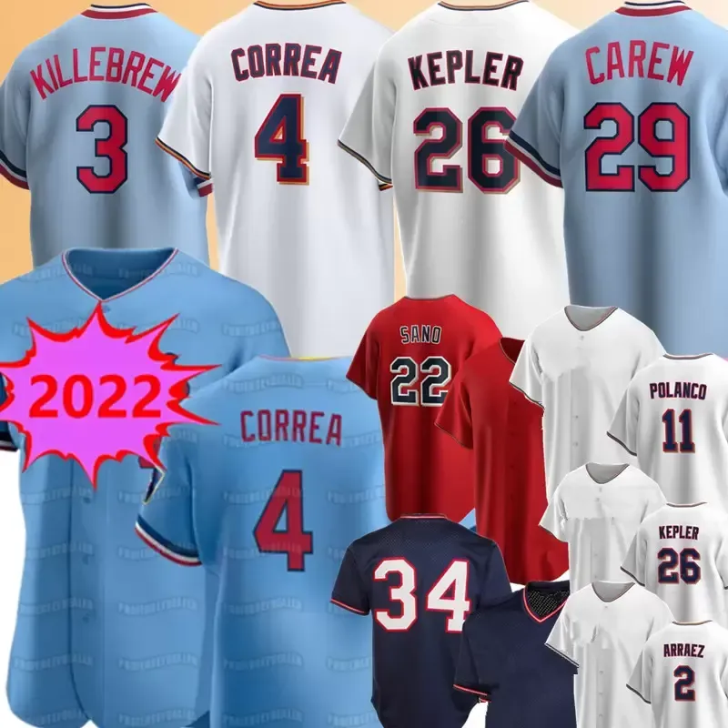 4 Carlos Correa Jersey 26 Max Kepler 29 Rod Carew Harmon Killebrew Baseball Jersey