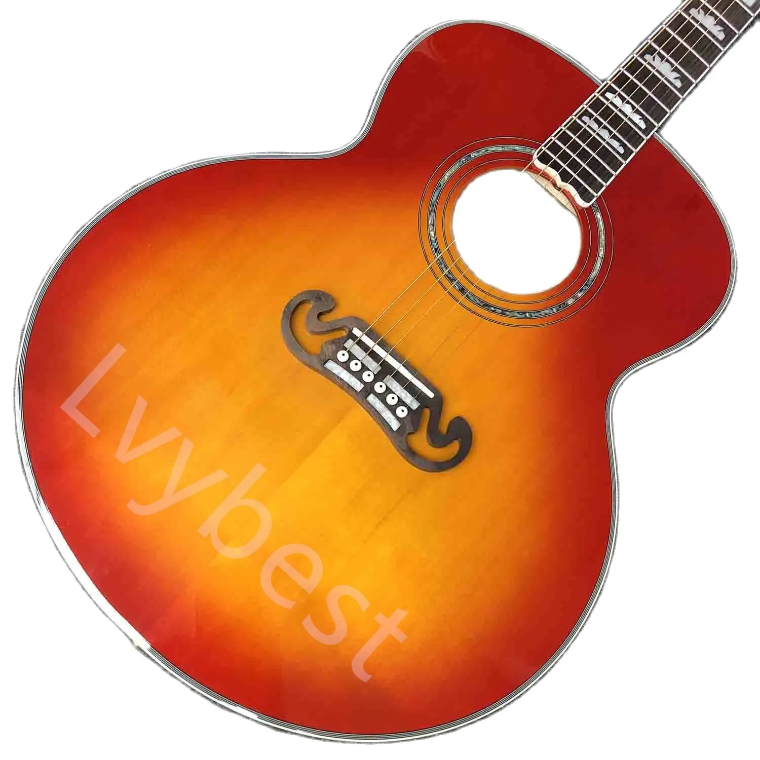 Guitare acoustique Lvybest Custom Grand G-200S avec dessus en érable flammé et touche en palissandre de couleur tabac